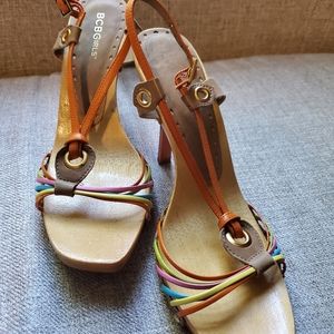 BCBG high heel shoes, multi-colored leather